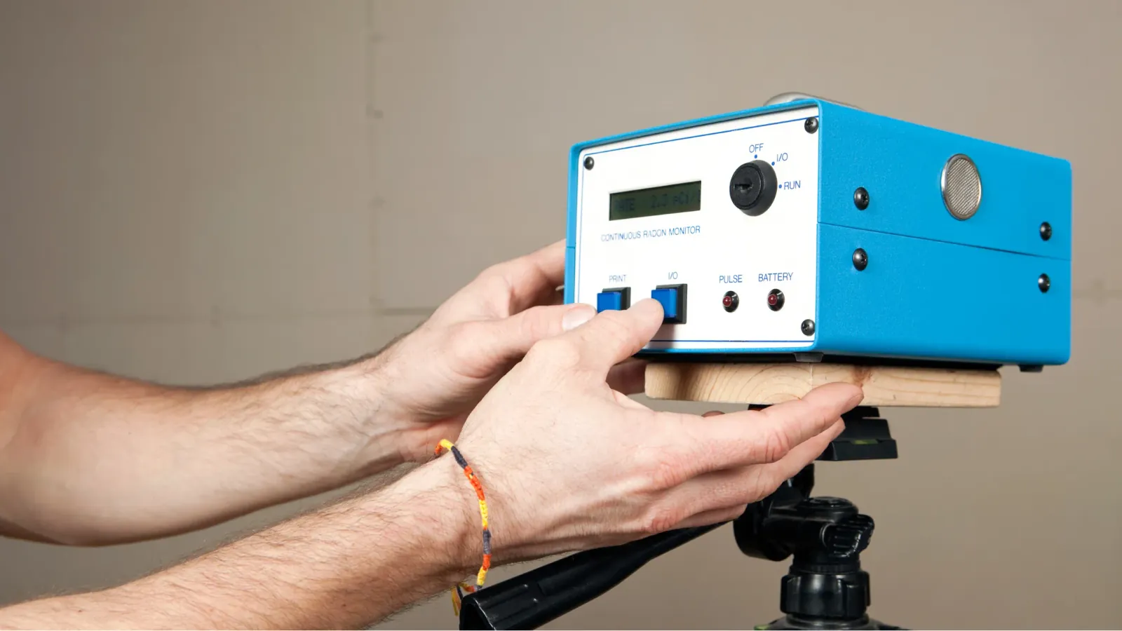 Radon testing monitor placed in a Copley, OH basement